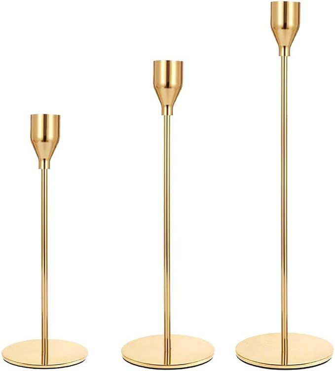 Gold Candle Holders for Taper Candles Set of 3，Metal Decorative Candlestick Holders for Table M... | Amazon (US)