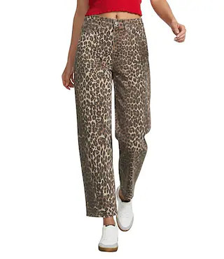 Barrell Leg Mid Rise Leopard Print Denim Jeans | Dillard's