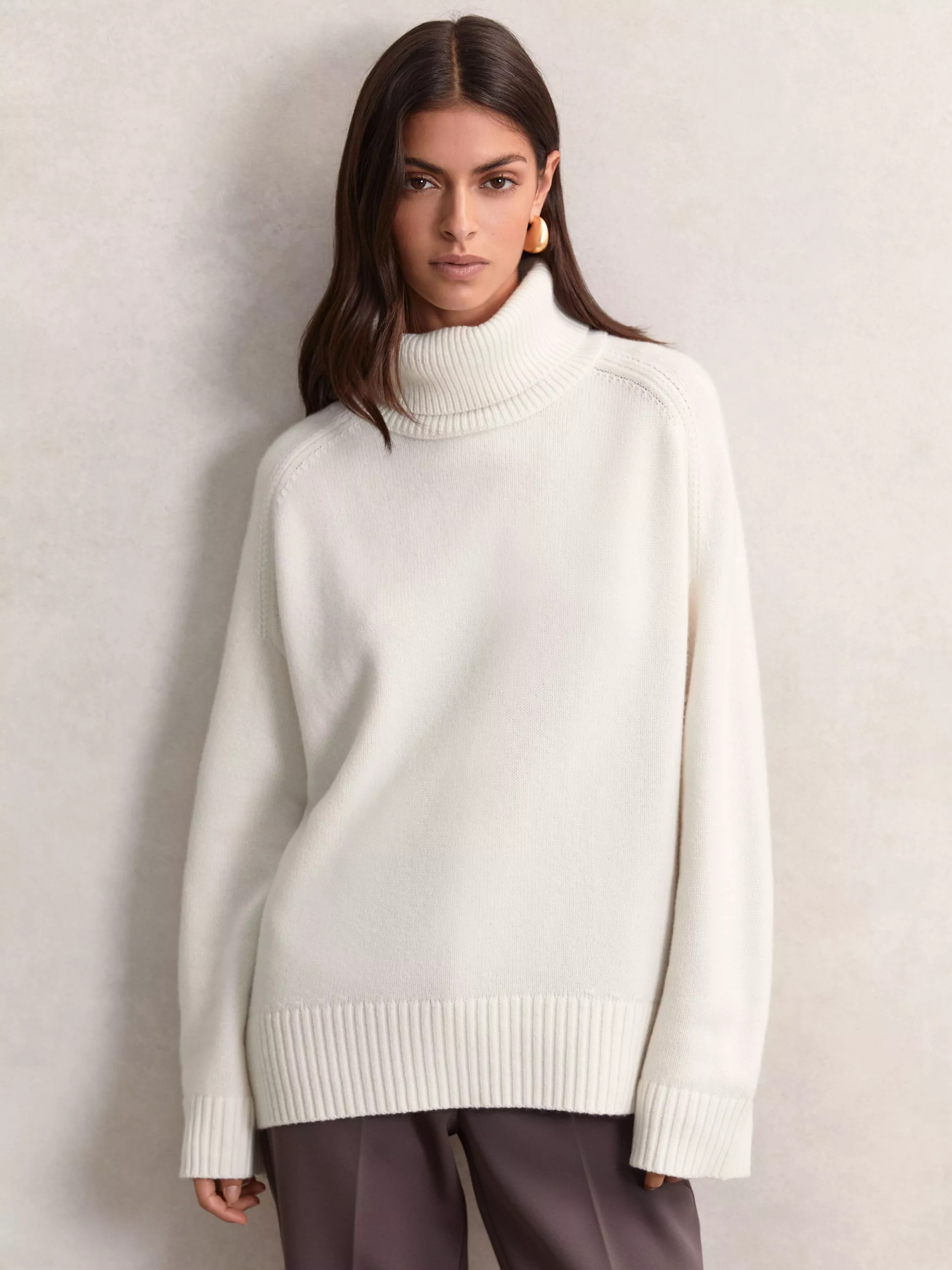 Reiss Brooklyn Wool Rich Roll Neck Jumper, Cream | John Lewis (UK)