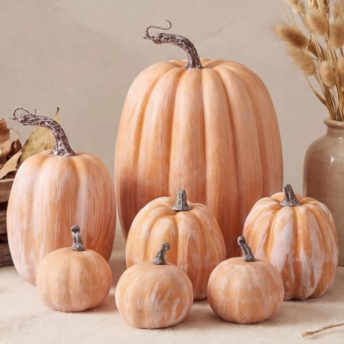 RattanView 7pcs Terracotta Pumpkin Decoration Artificial Fall Foam Pumpkins Harvest Season Farmhouse Thanksgiving Day Suitable for Halloween Table Top House Dining Table Party Decoration | Amazon (US)