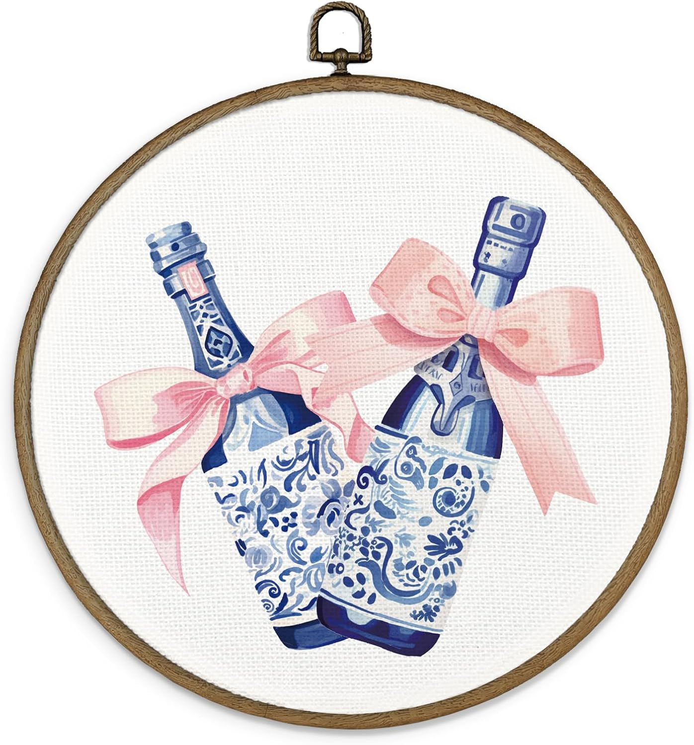 MAQIKA Coquette Room Bow Framed Wall Art Decor, Pink and Blue Wall Art, Chinoiserie Wine Round Wa... | Amazon (US)