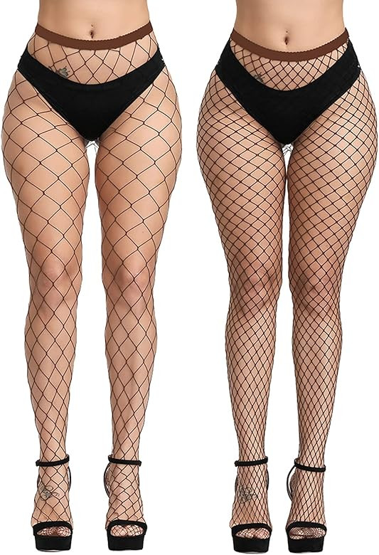 EVERSWE High Waist Fishnet Tights Thigh High Stockings Suspender Pantyhose | Amazon (US)