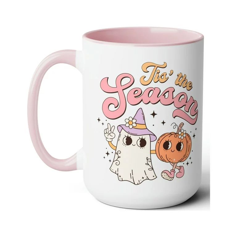 Cute Retro Ghost Pumpkin Coffee Mug 15oz, Tis The Season Mug, Halloween Mug | Walmart (US)
