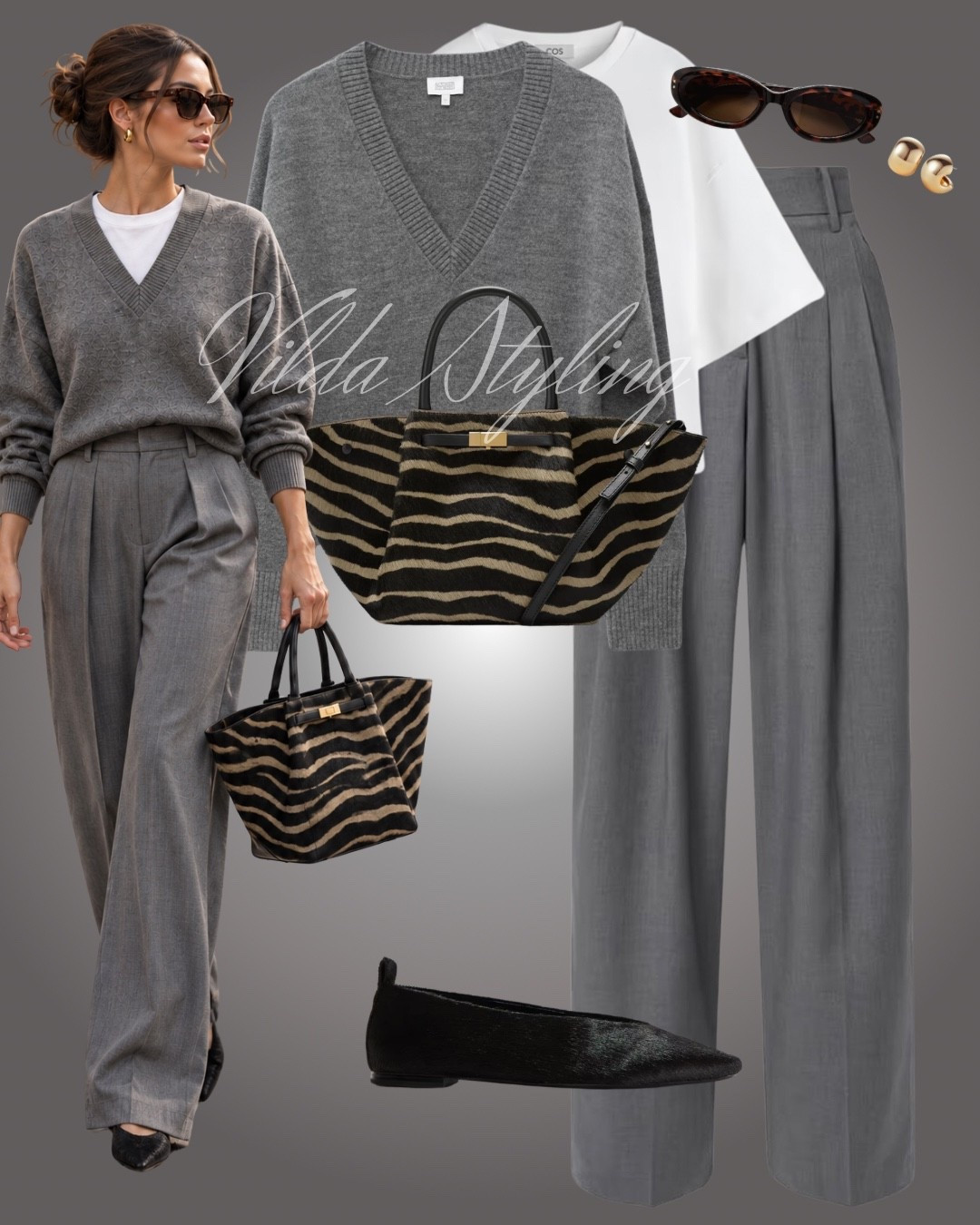 Gray on gray, with a little zebra print 🩶 A cozy V-neck sweater and tailored trousers make this an easy, polished fall outfit. Shop the look below ✨

#FallOutfit #GrayOutfit #CasualChic #FallStyle

#LTKautumn #LTKworkwear #LTKstyletip