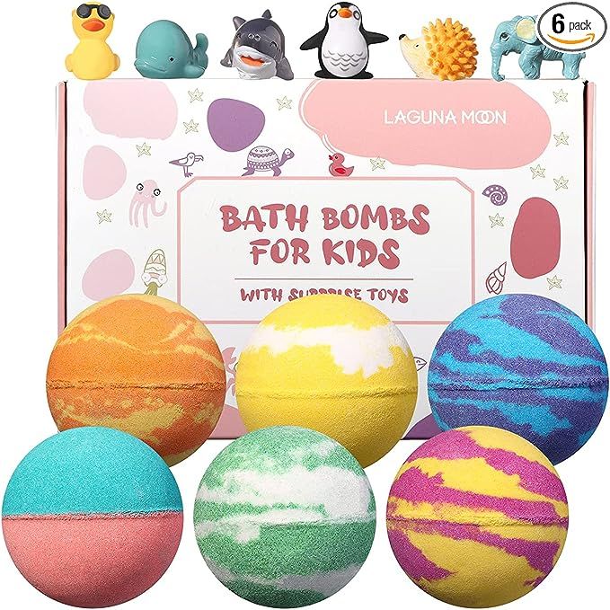 Lagunamoon Bath Bombs for Kids with Toys Inside for Boys Girls , 6 Pcs Kids Bath Bombs,Natural Co... | Amazon (US)