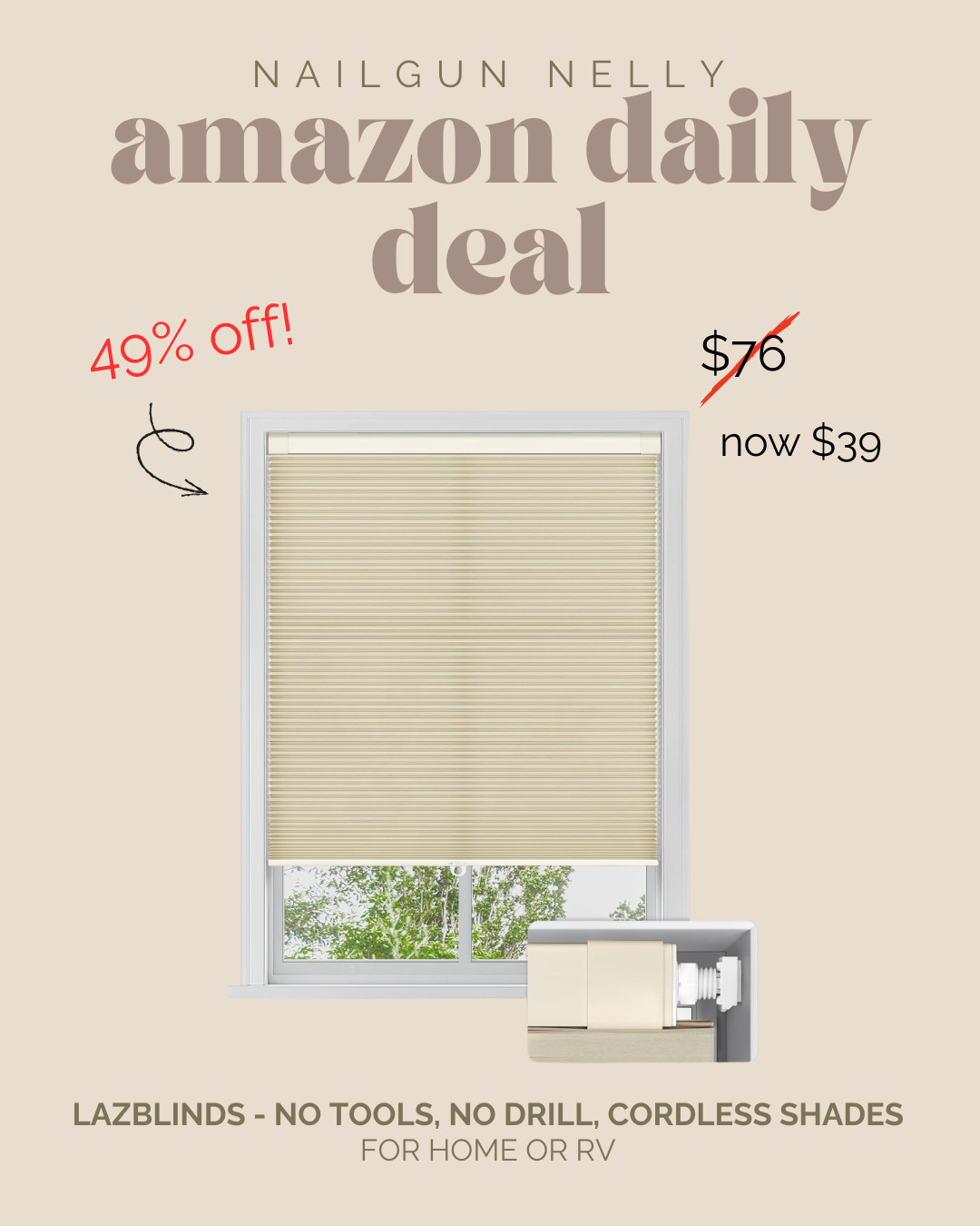 Amazon Daily Deal! - LazBlinds - No Tools, No Drill, Cordless Shades
 

 #LTKOver40 #LTKHome #LTKSaleAlert