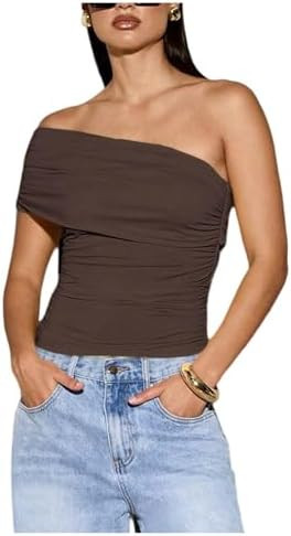 SOLY HUX Women's Ruched Tank Top One Shoulder Asymmetrical Neck Slim Fitted Summer Tops | Amazon (US)