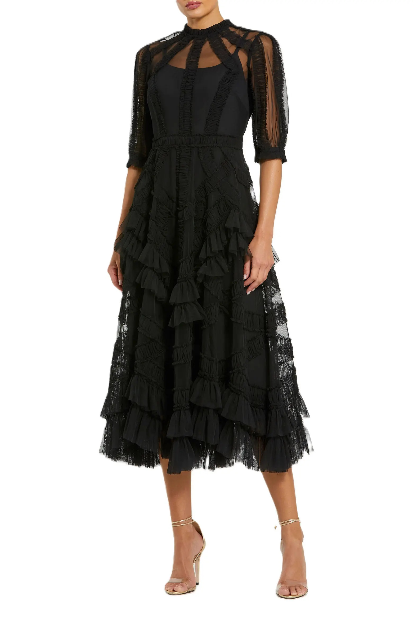 Mac Duggal Women's High Neck Puff Sleeve Ruffle Tiered Dress (Women) | Nordstrom | Nordstrom