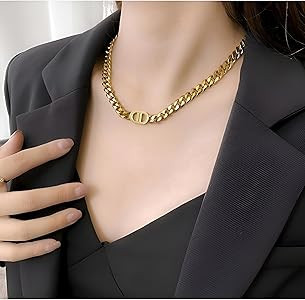Classic silvery Letter Necklace – Stylish Cuban Chain Choker – Elegant Gift for Women & Teens | Amazon (US)