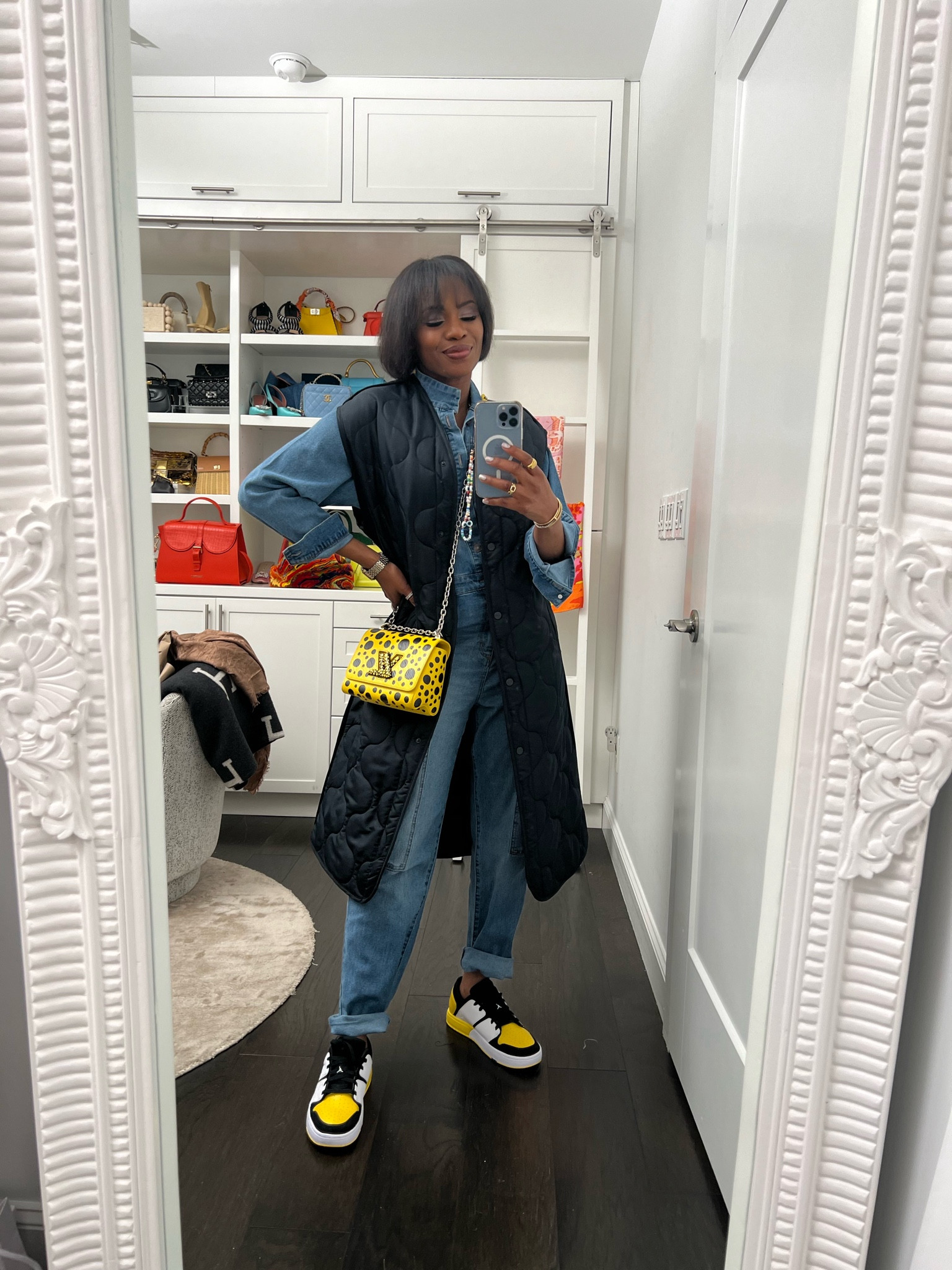 Love a good denim jumpsuit! #whatiwore my sneakers are on sale 

#LTKsalealert #LTKstyletip #LTKover40