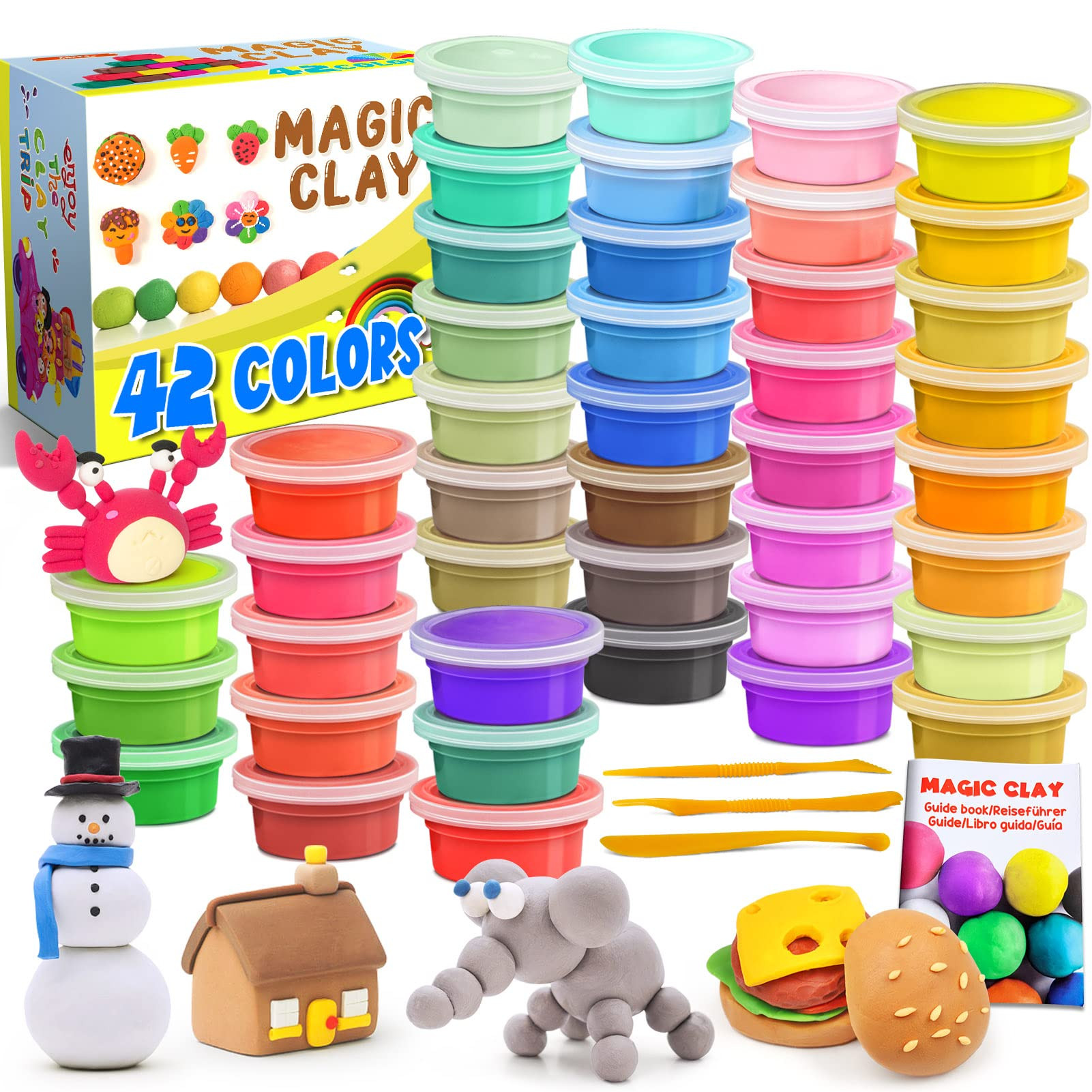 ESSENSON Air Dry Clay 42 Colors, Modeling Clay for Kids, DIY Molding Magic Clay for with Tools, T... | Amazon (US)
