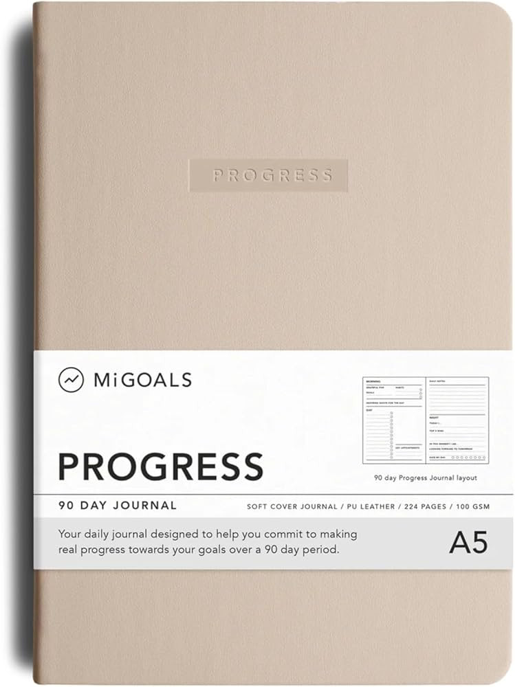 MiGoals Undated 90 Day Progress Journal for Goal, Gratitude and Habit Tracking, A5, Best Planners for Productivity (Sand) | Amazon (US)