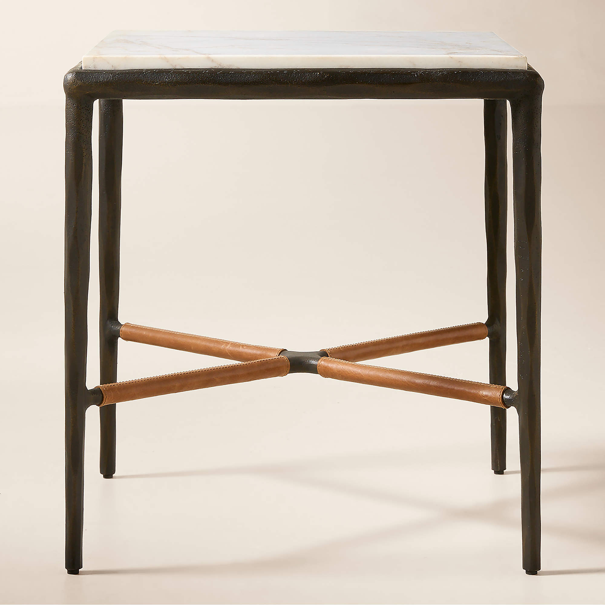 Kingsley White Marble and Cast Metal Side Table by Todd Snyder | CB2 | CB2