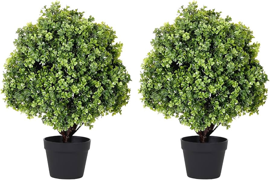 24" Faux Boxwood Plants Outdoor, Artificial Topiary Ball Trees Set of 2, UV Resistant Fake Potted... | Amazon (US)