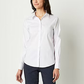 Liz Claiborne Wrinkle Free Womens Long Sleeve Regular Fit Button-Down Shirt | JCPenney