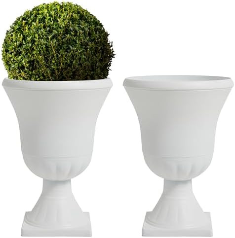Worth Garden 2-Pack Plastic Urn Planters - 22'' Tall Round Classic Resin Flower Pots Pure White T... | Amazon (US)