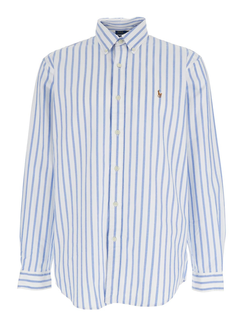 Polo Ralph Lauren Light Blue Shirt With Pony Embroidery On The Front And All-over Striped Motif In Cotton For Men | Italist.com US