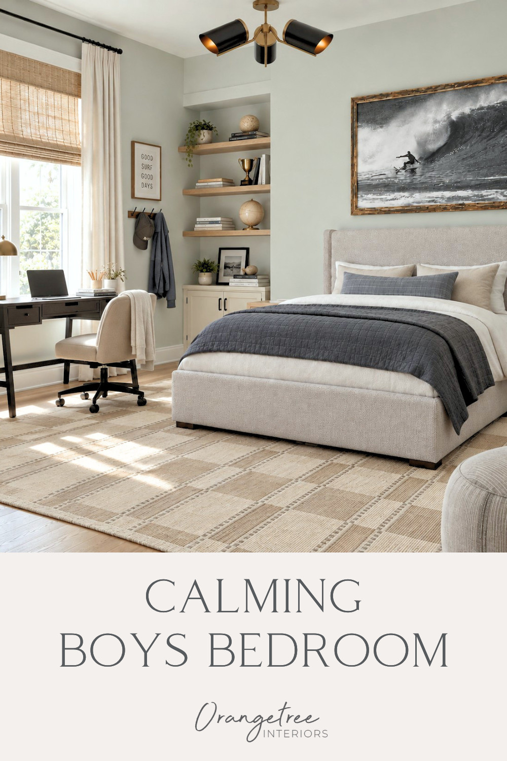 A calming boys’ bedroom designed to support rest, focus and productivity. This tween boy’s bedroom combines a soft blue-green paint color with warm wood tones, natural woven textures, an upholstered bed and a dedicated desk and study space. The layered neutrals and subtle plaid rug create a relaxed, comfortable room that feels age-appropriate without being too young. Shop the furniture, lighting, rug, window treatments and bedroom decor used to create this look.

#affiliate #BoysBedroom #TweenBedroom #BoysBedroomIdeas #TweenBoyBedroom #CalmingBedroom #StudySpace 

 #LTKmomlife #LTKHome #LTKKids