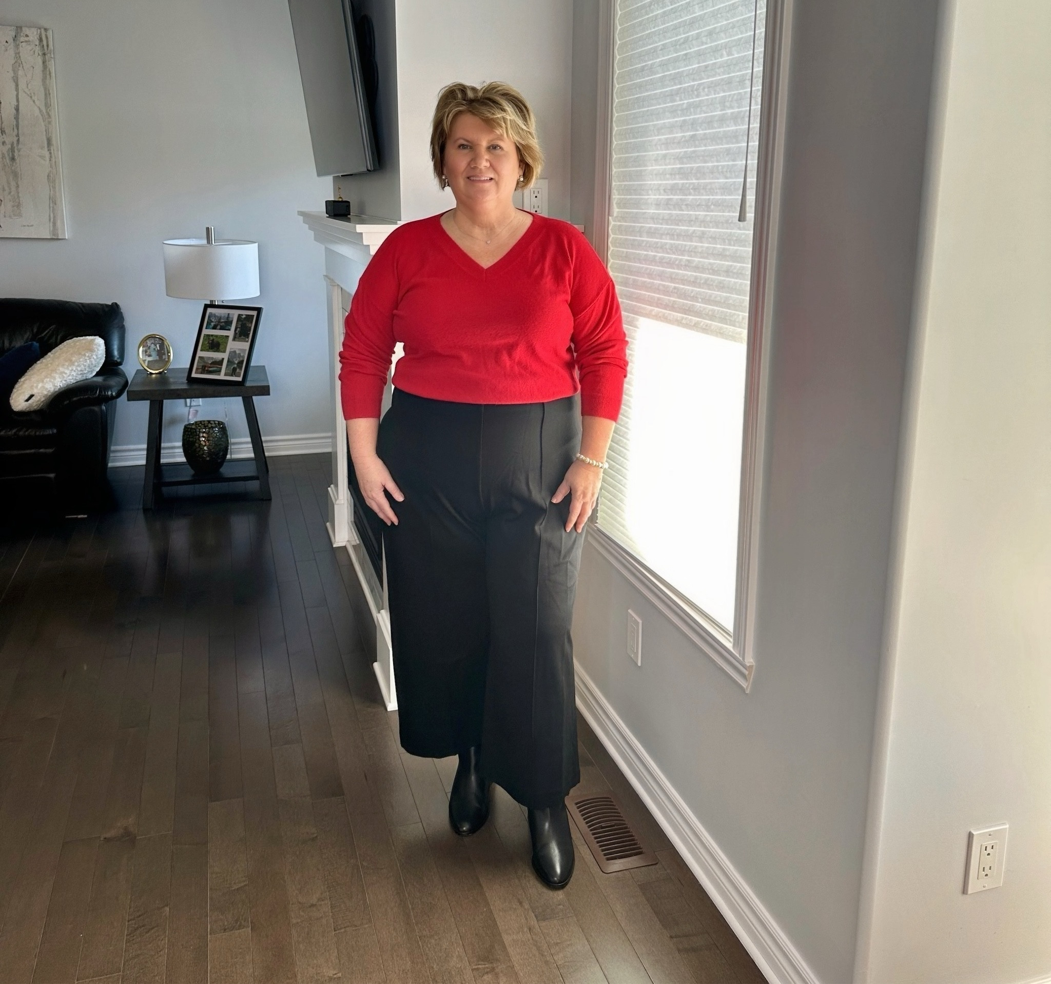 Here’s a Christmas or New Year’s holiday outfit idea for women! ⭐️
Spanxsmooth Cropped Wide Leg pants, Talbots Cashmere V-neck sweater in the shade Red Pop. And I’m wearing Talbots booties!

I am enjoying my wide leg pants this fall, I especially like the cropped pants. Wide leg pants are great in helping shorter women like myself appear taller and thinner by creating an hourglass shape.

⭐️Save 20% off Spanx with my code. OVER50XSPANX⭐️

#LTKStyleTip #LTKShoeCrush #LTKHoliday