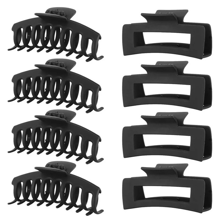 Black Hair Clips for Women -8 Pack 4.3 Inch Large Matte Banana Claw Clips for Women Thin Thick Cu... | Walmart (US)