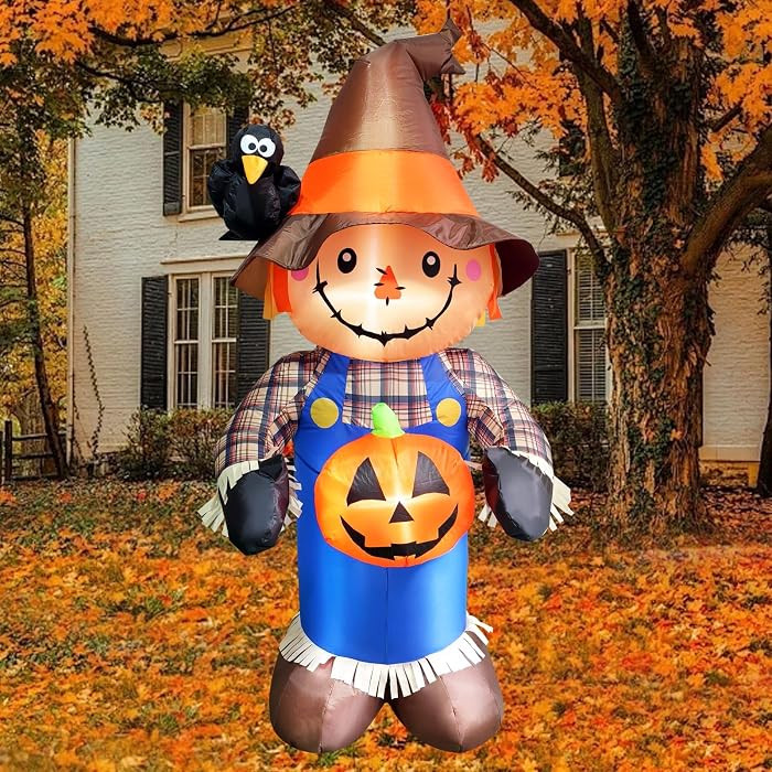 5FT Halloween Inflatable Decorations Scarecrow with Birds Inflatable Outdoor Decoration with LED ... | Amazon (US)