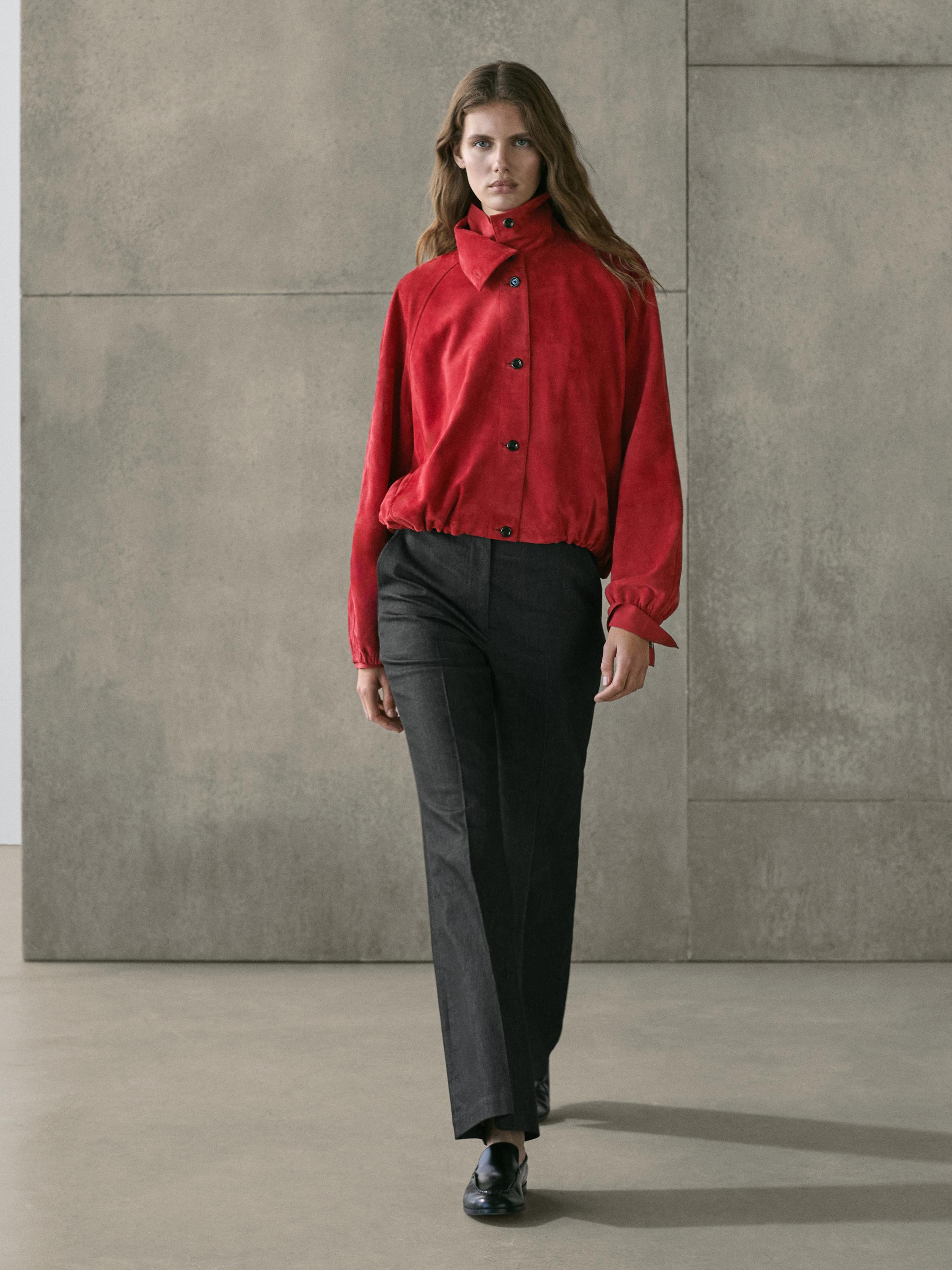 Suede leather bomber jacket | Massimo Dutti UK