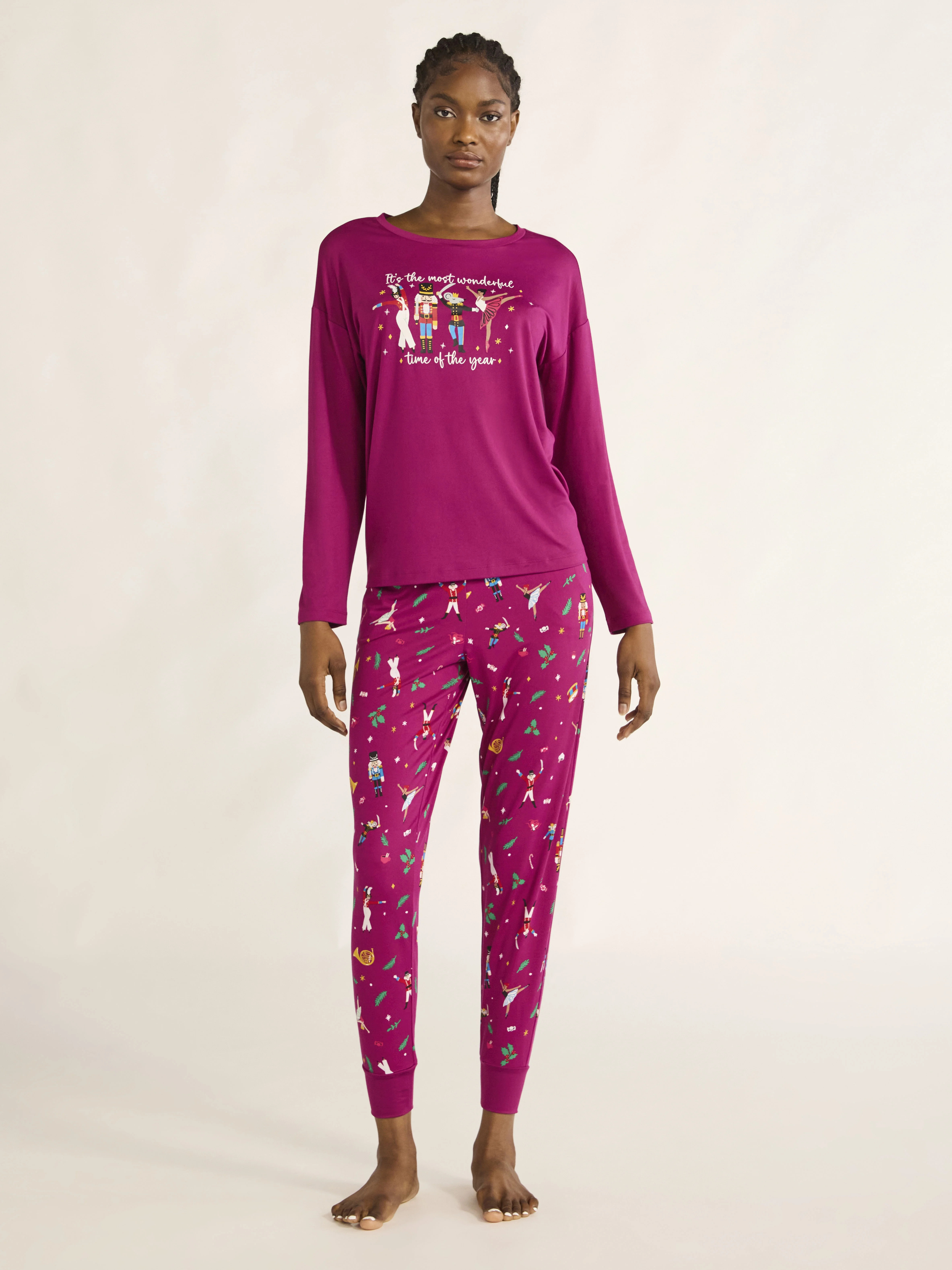 Joyspun Women’s Long Sleeve Tee and Jogger Pants Pajama Set, 2-Piece, Sizes S-3X - Walmart.com | Walmart (US)