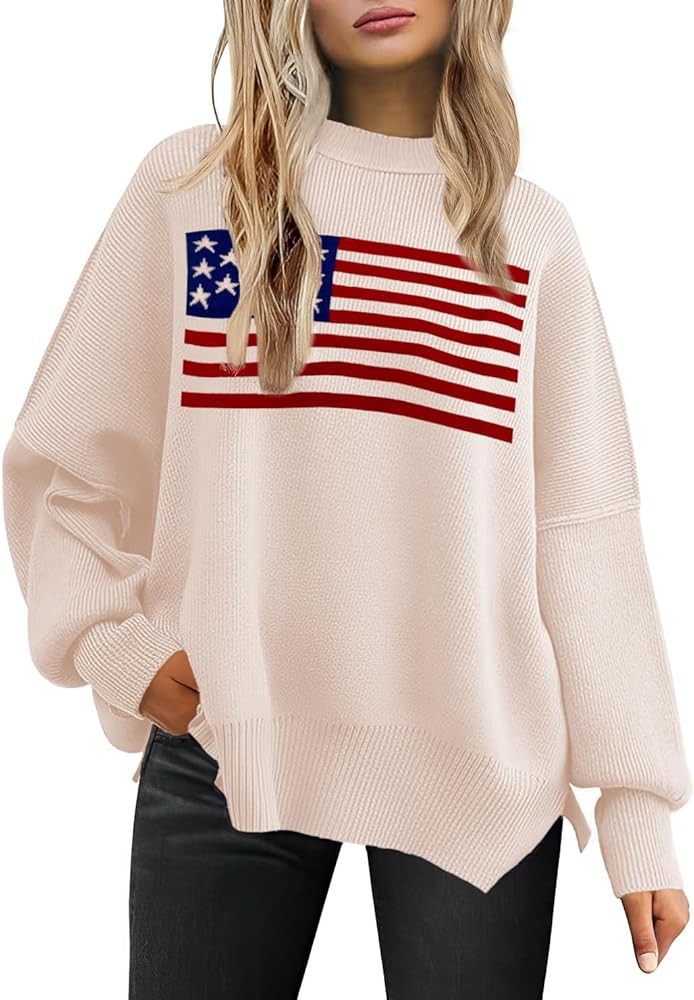 Women's Oversized Sweaters 2025 Crewneck Long Sleeve Batwing Pullover Tops | Amazon (US)