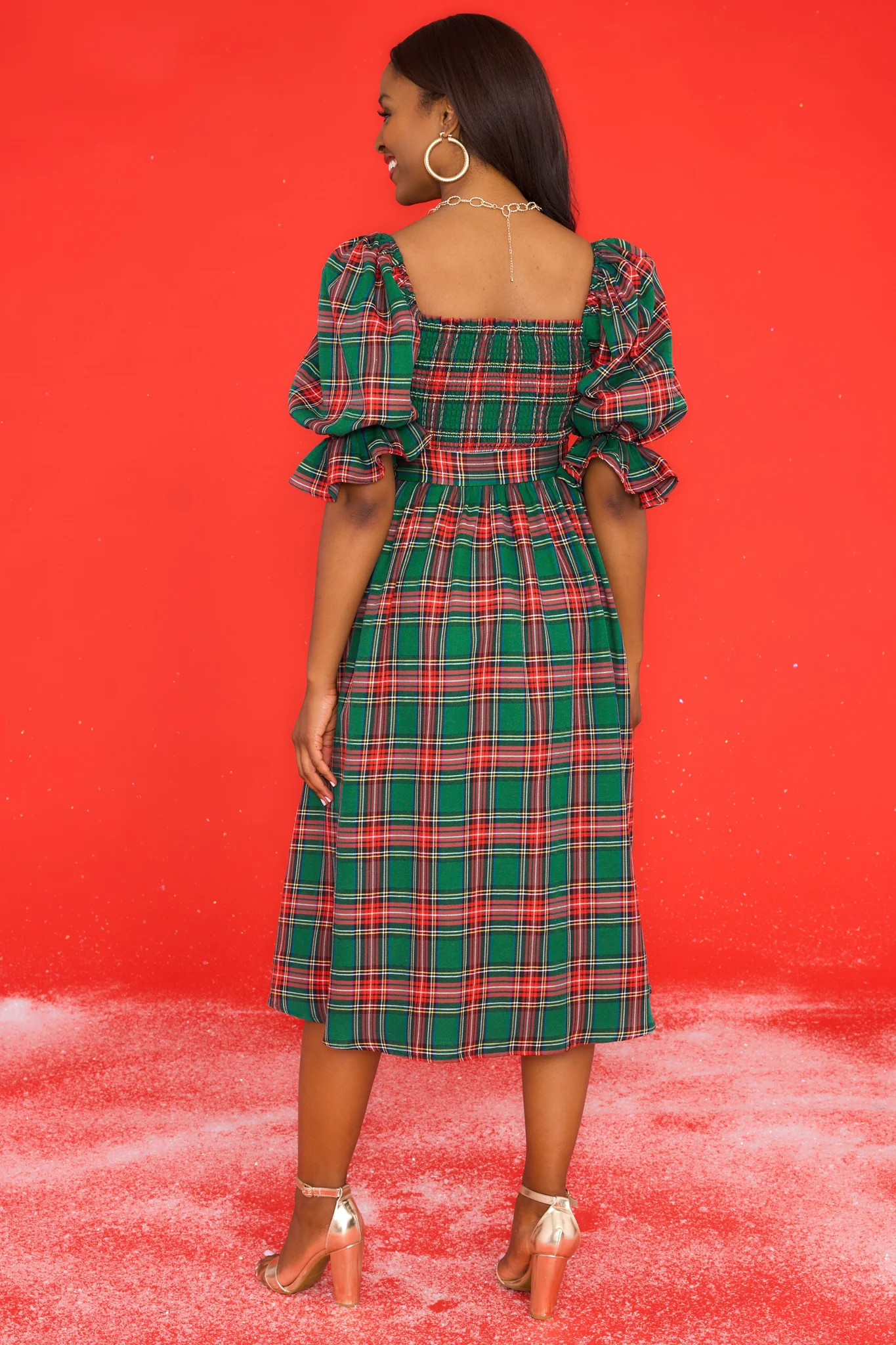 Wishful Wonderland Emerald Plaid Midi Dress | Red Dress 