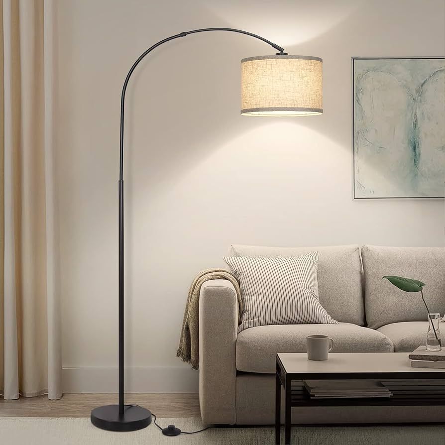 Arc Floor Lamps for Living Room, Modern Standing Lamp with Adjustable Hanging Drum Shade, Tall Po... | Amazon (US)