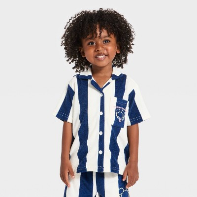 Toddler Boys' 2pc Disney Mickey Mouse Striped Short Sleeve Button-Down Shirt & Shorts Set - Blue 12M | Target