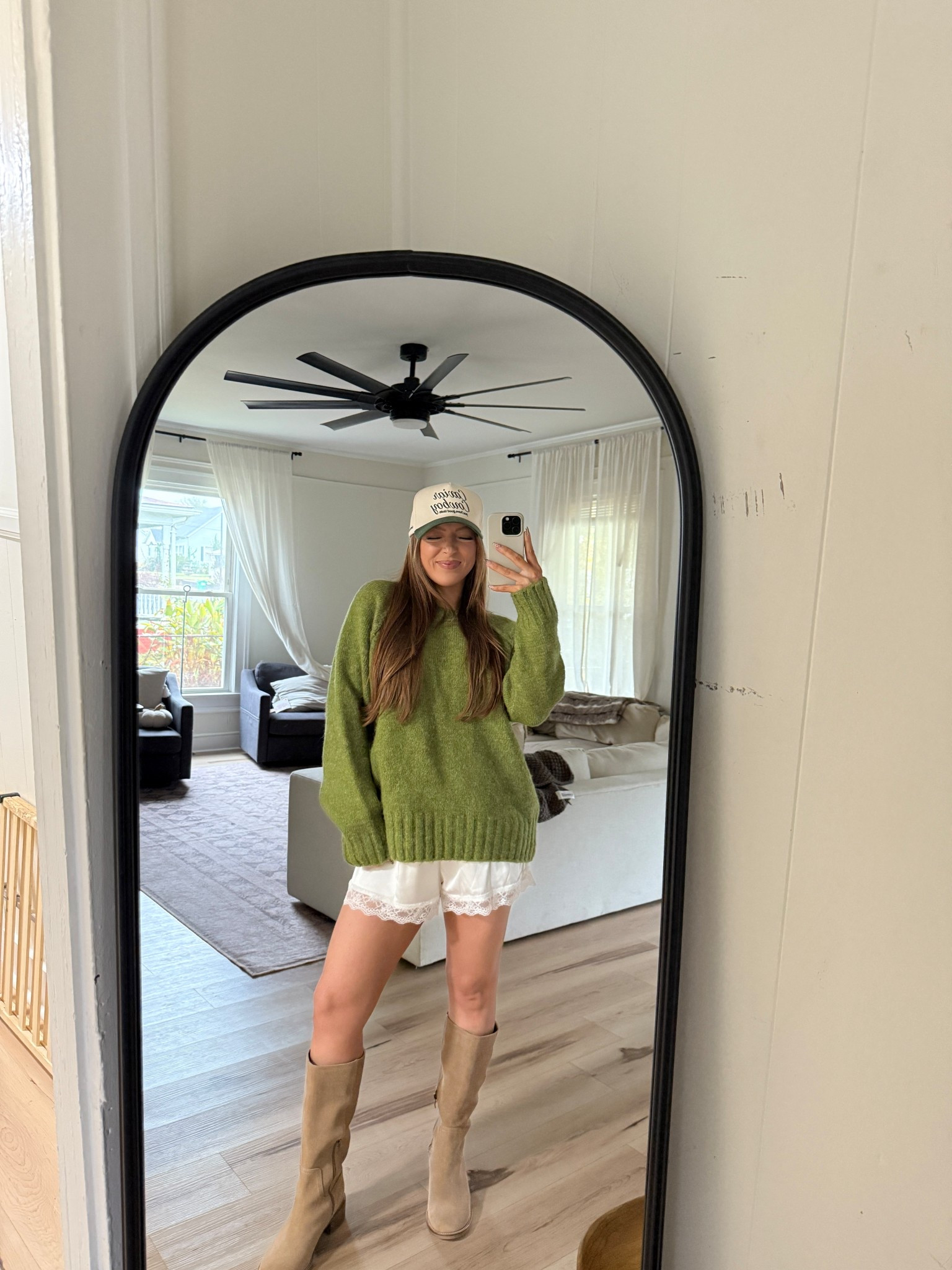 The perfect fall transitional outfit 🍂🍁 #sweater #boots #suede #hat #shorts 

#LTKStyleTip #LTKMidsize #LTKShoeCrush