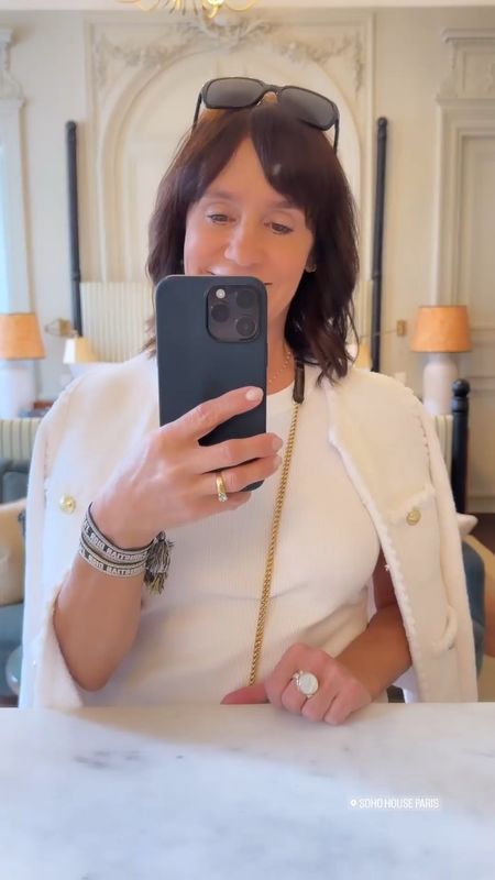 Made it to Paris! Going to dinner in this all white outfit and I feel so chic! Follow along for more! 
Ring is Jamie Joseph from Twist and bracelets are Dior

#LTKtravel #LTKSeasonal #LTKitbag