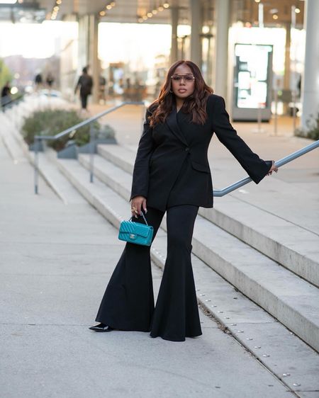 The perfect silhouette to Make an all black outfit interesting. - hour glass blazer and bell bottom / flare pants

#LTKfindsunder100 #LTKstyletip #LTKfindsunder50