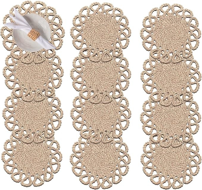 13.8" Set of 12 Round Seagrass Placemats | Boho Woven Rattan Table Mats | Farmhouse Wicker Spring... | Amazon (US)