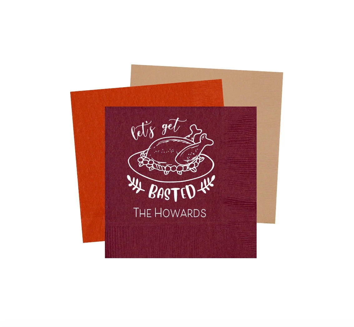 Thanksgiving napkins, Friendsgiving napkins, Personalized napkins, Let's get basted napkins, Personalized thanksgiving napkin, Turkey napkin | Etsy (Global)