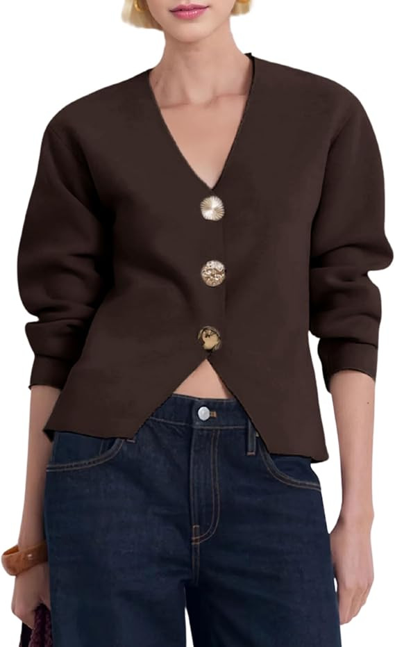Daacee Women Cropped Gold Button Sweaters Structured Long Sleeve Cardigan | Amazon (US)