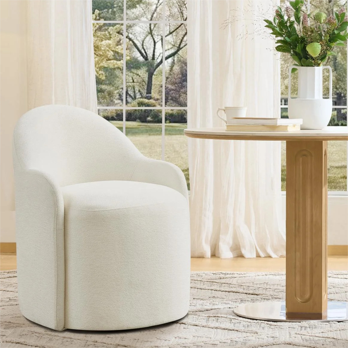 Spruce & Spring Swivel Upholstered Dining Chair with Hidden Wheels and Armrest Single, Linen | Walmart (US)
