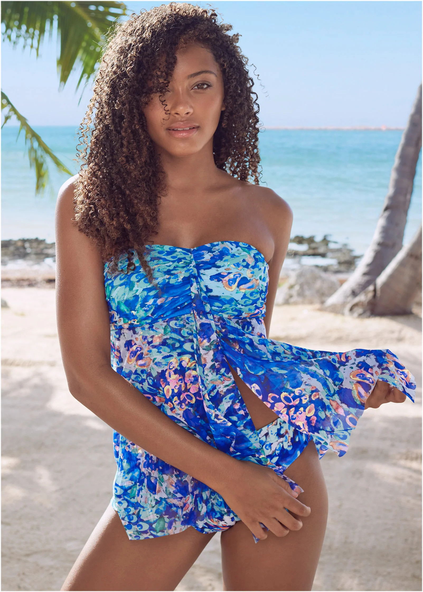 Flowing Bandeau Tankini - Desert Floral Blue | VENUS