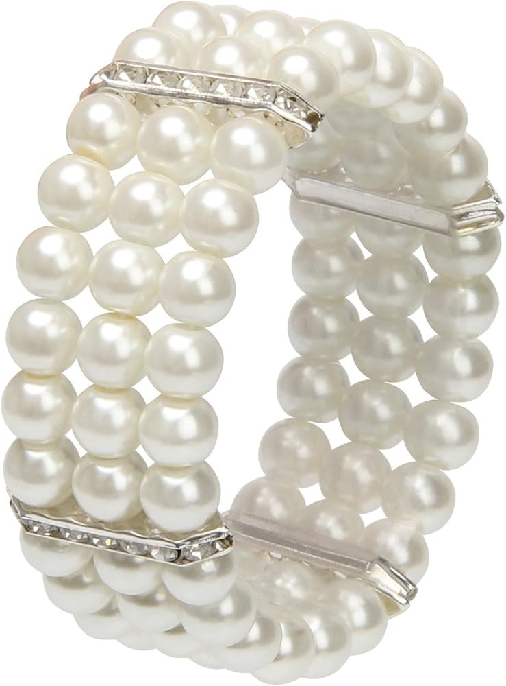 Coolrunner Ladies Faux Pearls Accent Off White Stretch Wrist Bracelet Jewelry (Pearl style3) | Amazon (US)