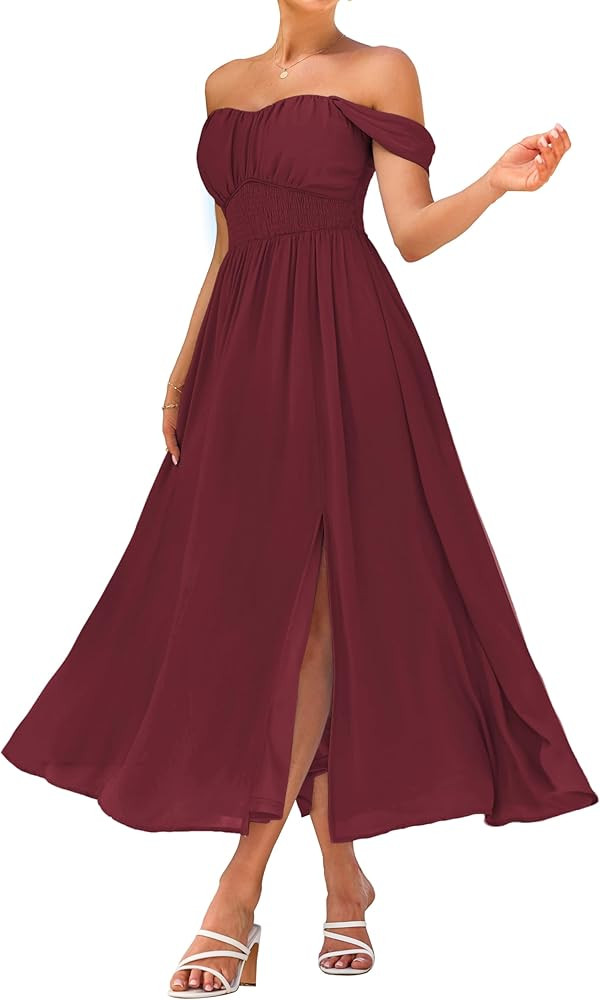 GRACE KARIN 2026 Women's Summer Floral Wedding Guest Dress,Beach Flowy A Line Maxi Off Shoulder B... | Amazon (US)