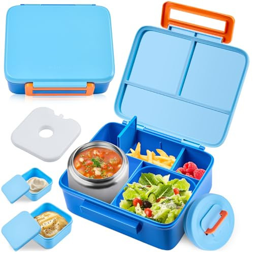 Bento Lunch Box for Kids with 8oz Soup Thermo Leak-Proof Lunch Food Containers with Snack Sauce Container for Kid Toddler Girls Boys to School, Blue | Amazon (US)