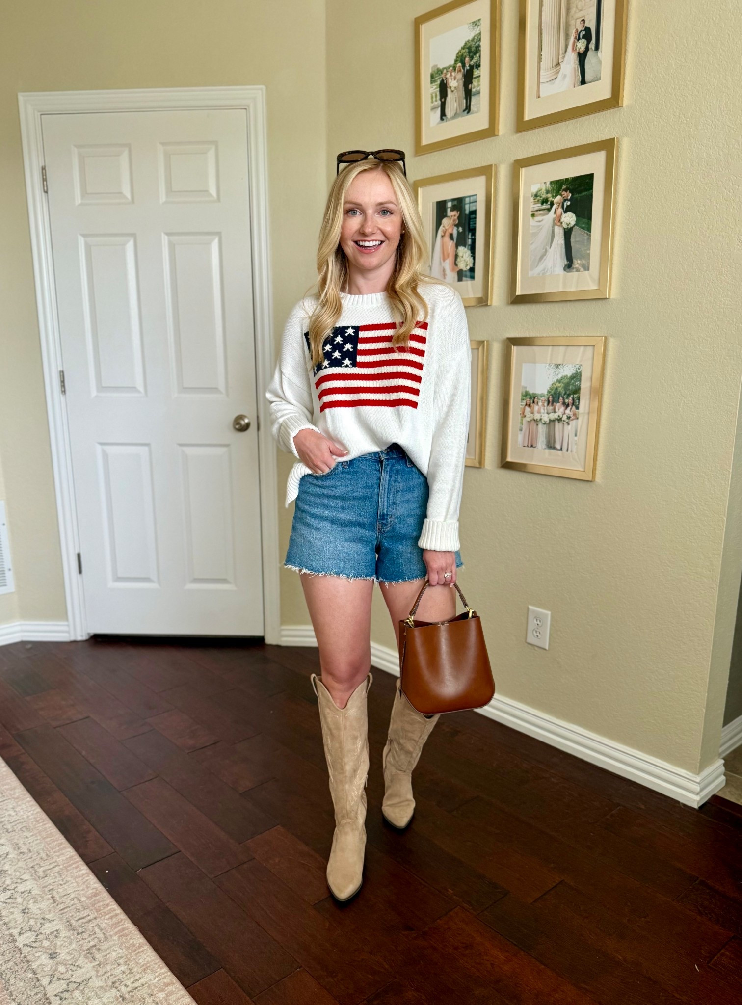 Styling this American flag sweater! Love it with denim shorts and cowboy boots. Boots are old but linked similar! 

#LTKSummerEdit #LTKFindsUnder50 #LTKStyleTip