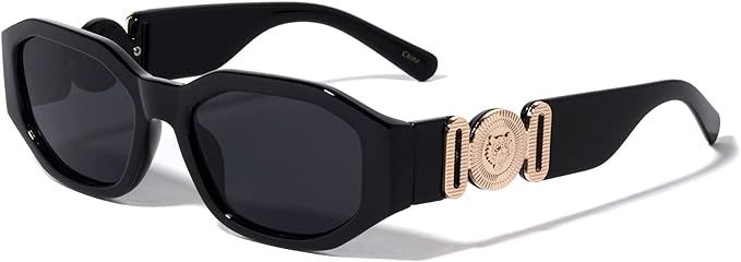 Dweebzilla Slim Oval Gold Tiger Head Medallion Luxury Sunglasses | Amazon (US)