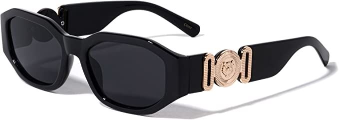 Slim Oval Gold Tiger Head Medallion Luxury Sunglasses | Amazon (US)