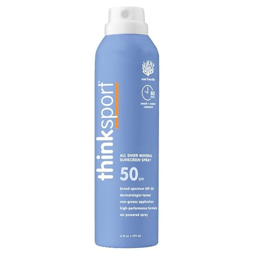 Thinksport Spray Sunscreen, All Sheer SPF 50 Zinc Oxide Mineral Sunscreen, 6 Fl Oz, Natural, Water Resistant, Reef Safe, Broad Spectrum UVA/UVB Sun Block for Sun Protection, Vegan | Amazon (US)