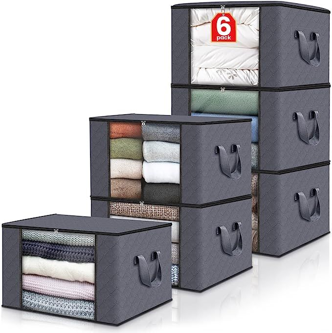 Fab totes 6-Pack Clothes Storage, Foldable Blanket Storage Bags, Storage Containers for Organizin... | Amazon (US)