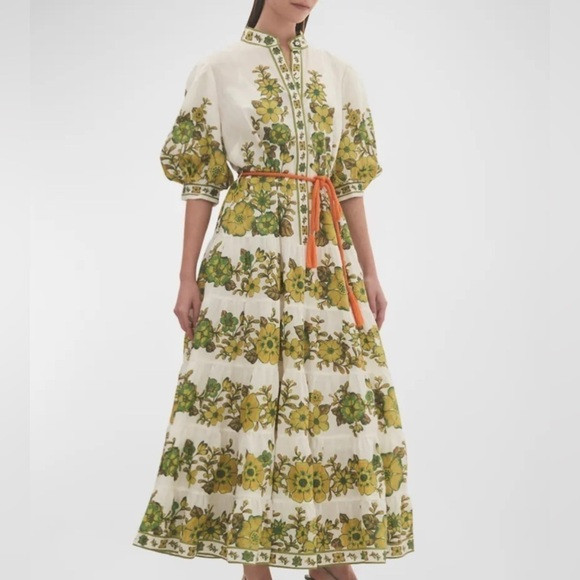 ALEMAIS
Wallis Tiered Puff-Sleeve Rope-Tie Midi Dress 4 green floral | Poshmark
