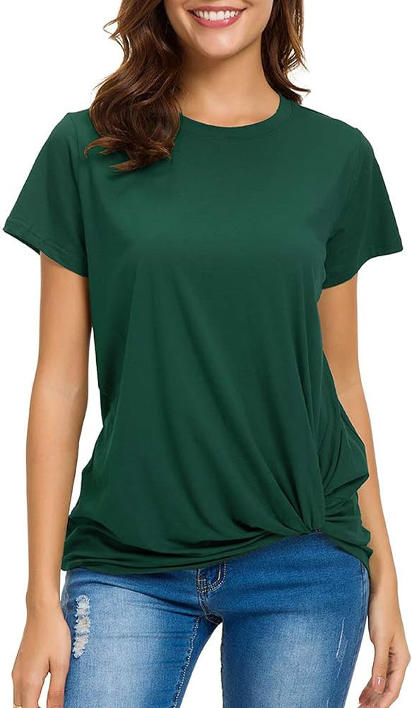 LUSMAY Womens Short Sleeve Loose Twist Knot Front T Shirts Cotton Casual Blouse | Amazon (US)