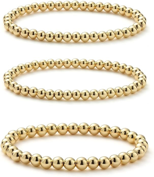 Starain Rose Gold Beaded Bracelets for Women Gold Beaded Ball Stackable Stretch Bracelet Gold Cuf... | Amazon (US)